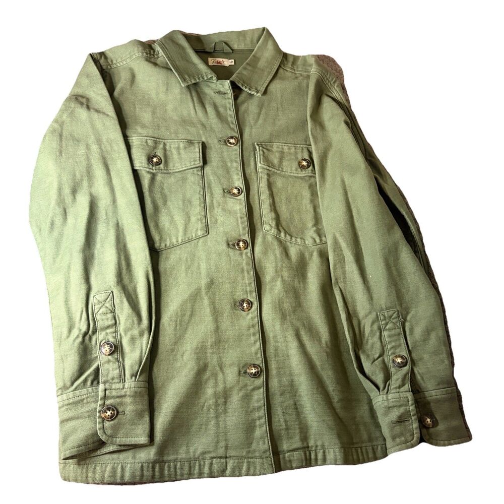 Faherty Brand Olive Green Cotton Shacket Shirt Jacket Women’s Size S Linen Blend
